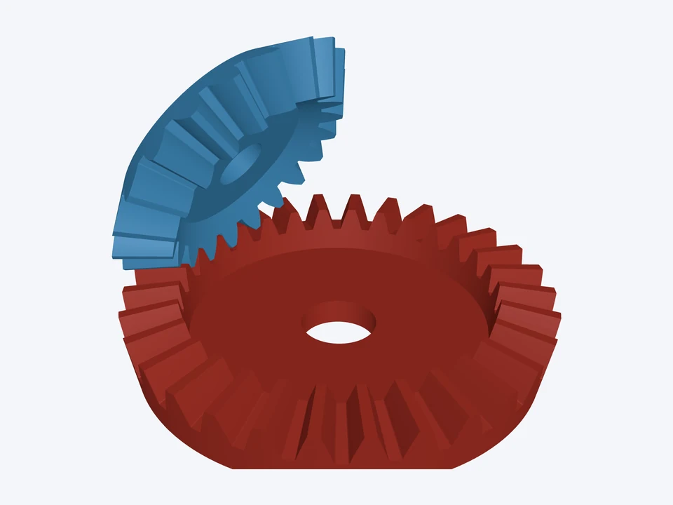 120° shaft angle · 1.5 : 1: the pinion and gear in 3D