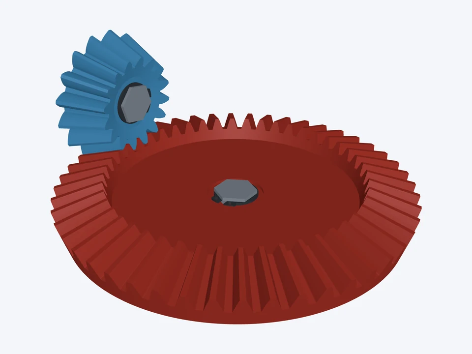 Hand crank · 3 : 1 on ½" hex: the pinion and gear in 3D
