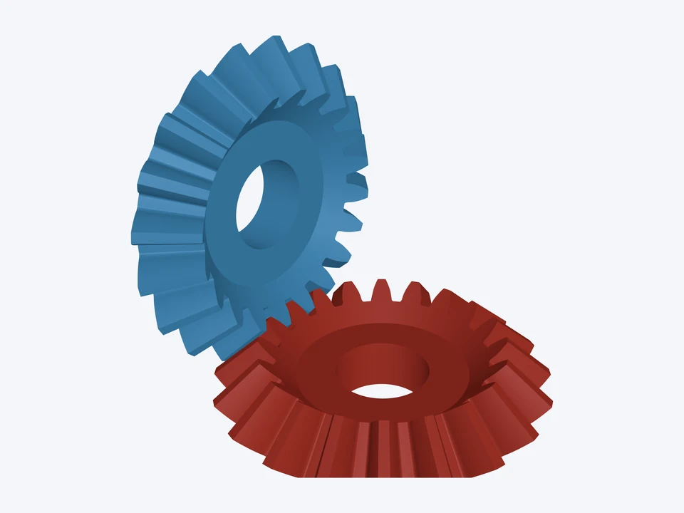 Miter pair · 24 DP, ¼" bores: the pinion and gear in 3D