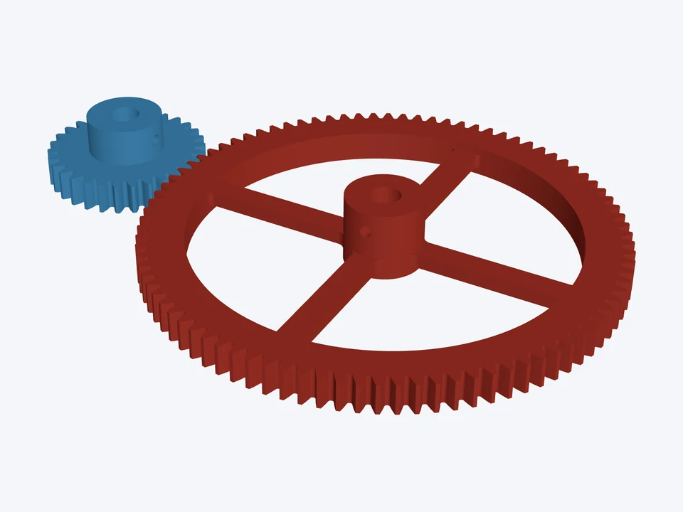 30T : 90T · 24 DP, ¼" bores: both parts in 3D