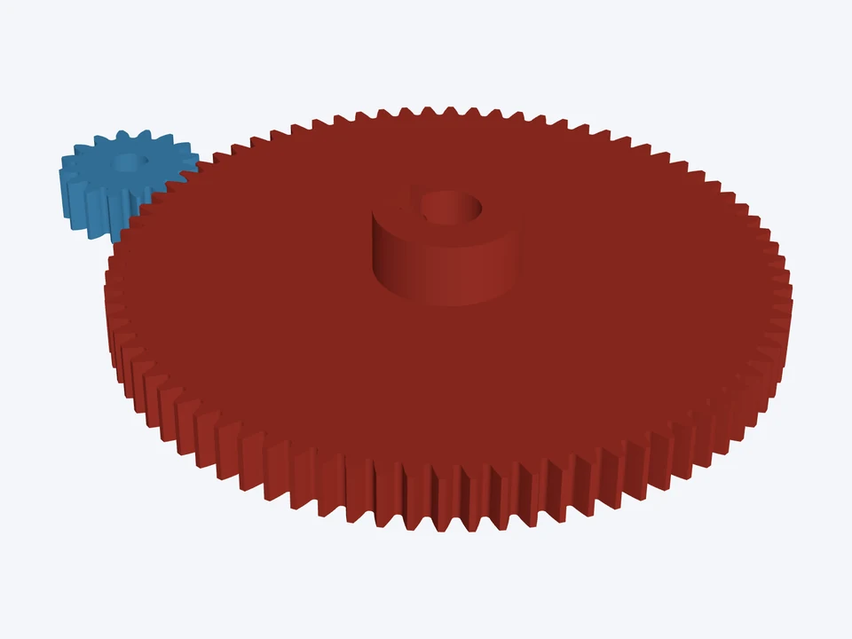 16T : 80T · 5 : 1 extruder: both parts in 3D