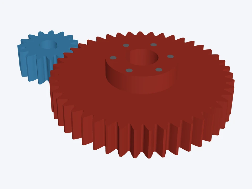 15T : 45T · 25° pressure angle: both parts in mesh
