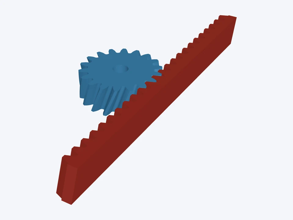 18T pinion and helical rack: both parts in 3D