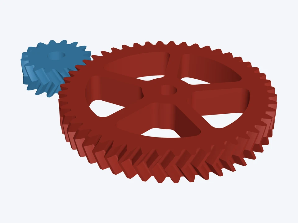 16T : 48T · herringbone, 8 mm D-flat: both parts in 3D