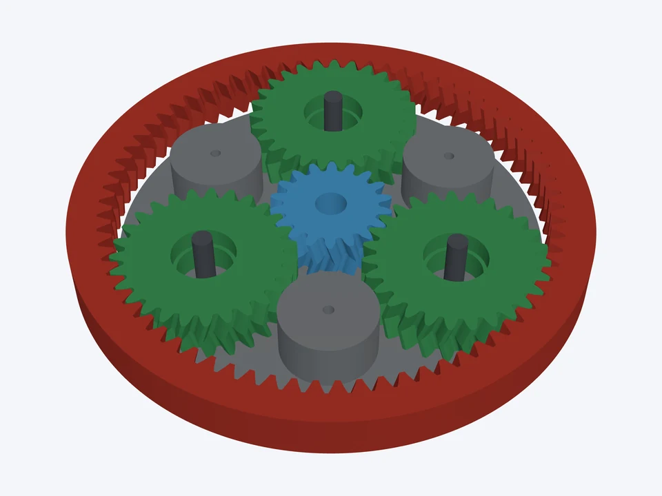5 : 1 · planets on ball bearings: the planetary set in 3D