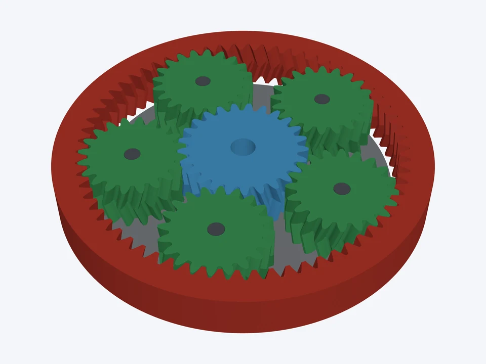 Herringbone gear bearing · 5 planets: the planetary set in 3D