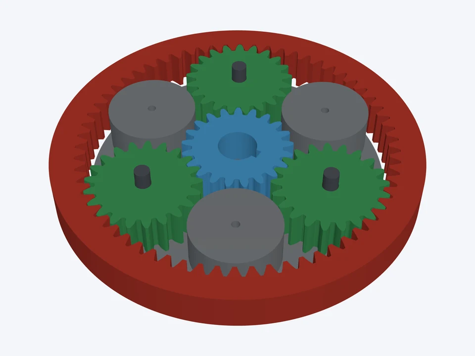 4 : 1 · 16 DP, ½" keyed: the planetary set in 3D