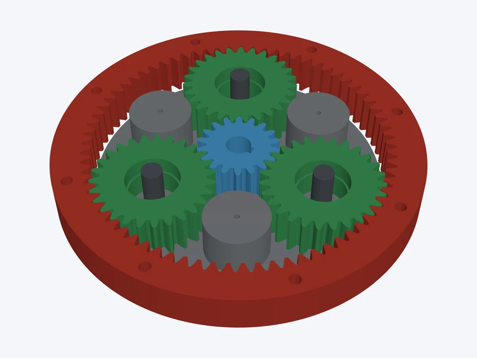 5 : 1 · module 2, keyed, 6000 bearings: the planetary set in 3D