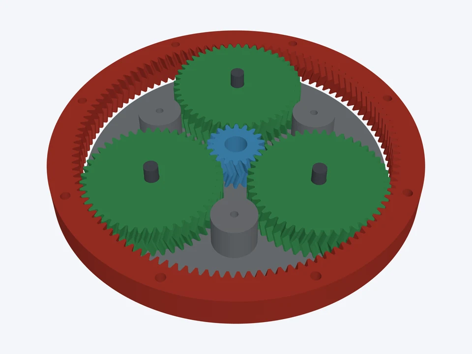 7 : 1 · one-stage actuator: the planetary set in 3D