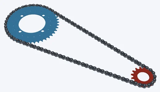 BMX race 43/16, 43/16 · drilled race ring: both sprockets and the chain in 3D