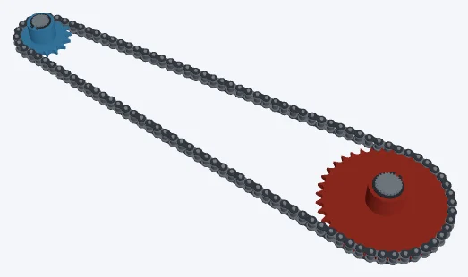 Industrial ISO 08B · 17/38, ISO 4156 splines, 17/38 · ISO 08B, ISO 4156 splines: both sprockets and the chain in 3D