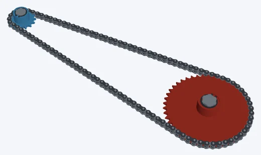 Industrial ANSI 40 · 15/45, ISO 14 splines, 15/45 · ANSI 40, ISO 14 splines: both sprockets and the chain in 3D