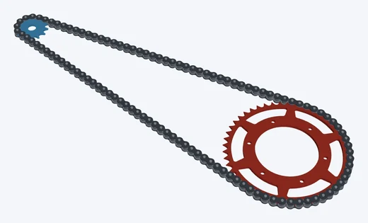 13/48 · 520, KTM 350 EXC-F · 13/48: both sprockets and the chain in 3D