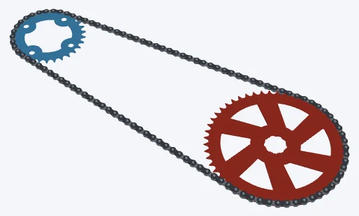 MTB 30T · 10-52, lowest gear, 30T × 52T · climber's ring: both sprockets and the chain in 3D