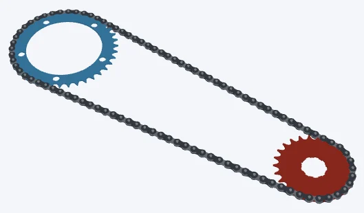 Road 53/39 · 11-25, lowest gear, 39 × 25 · classic lowest gear: both sprockets and the chain in 3D