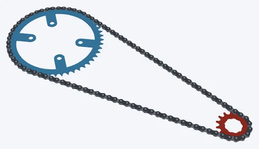 Road 50/34 · 11-28, big ring, 50 × 15 · compact big ring: both sprockets and the chain in 3D