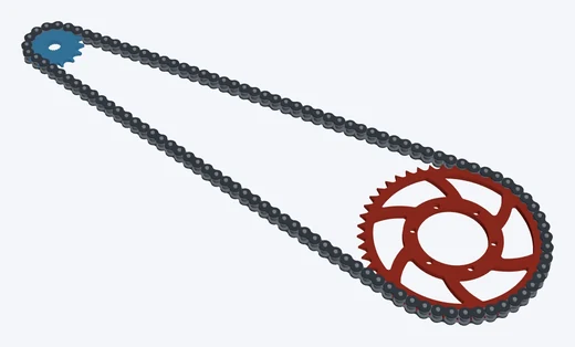 15/45 · 525, ZX-6R · 15/45 swept: both sprockets and the chain in 3D
