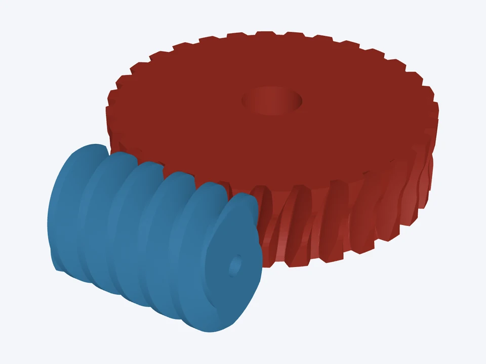 15 : 1 · 16 DP two-start: the worm and wheel in 3D