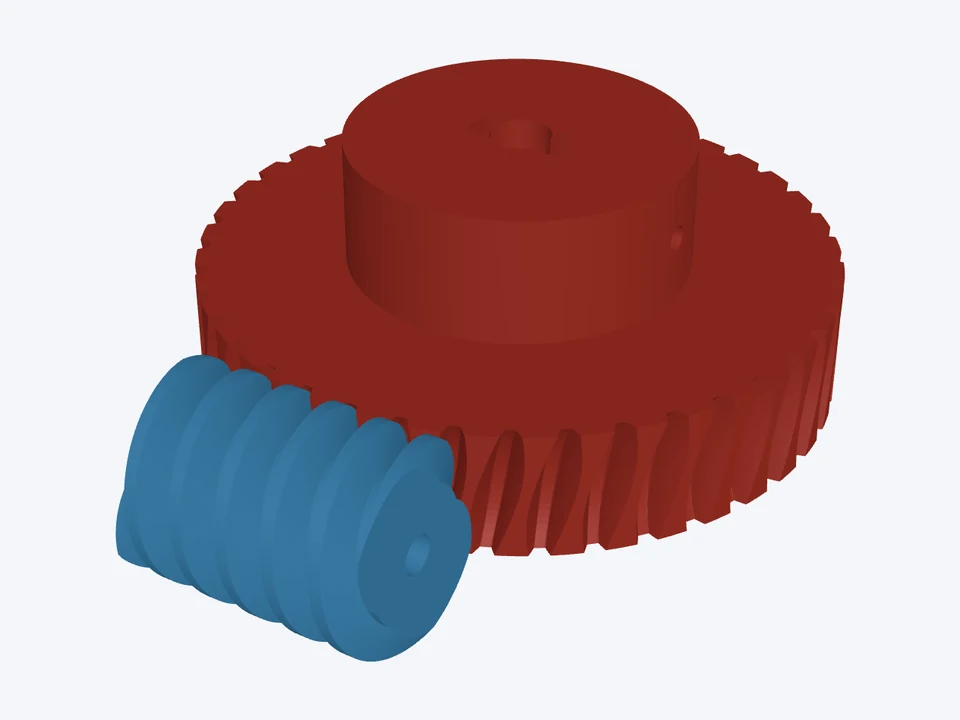 20 : 1 · ZI two-start, M3 hub: the worm and wheel in 3D