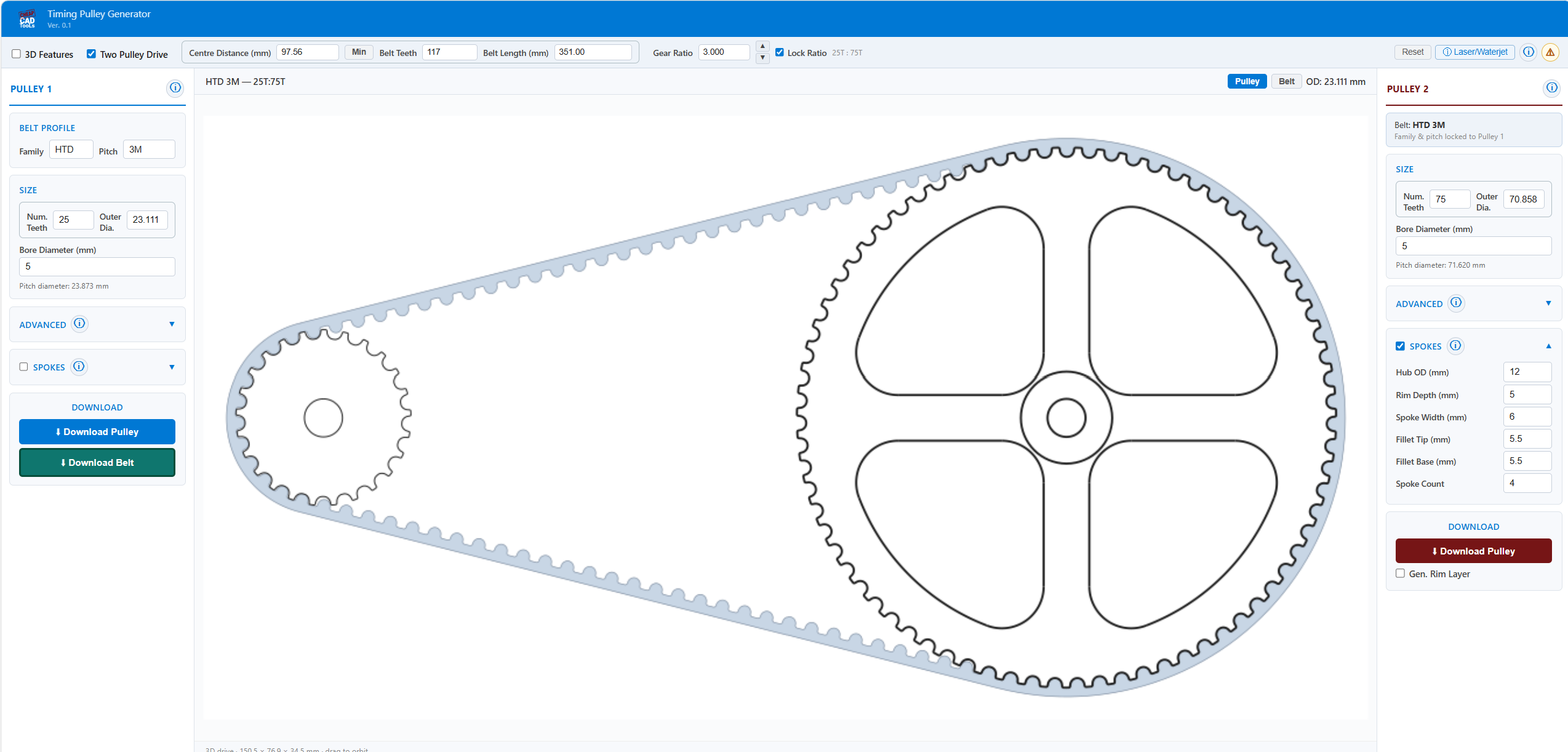 2D pulley profile view