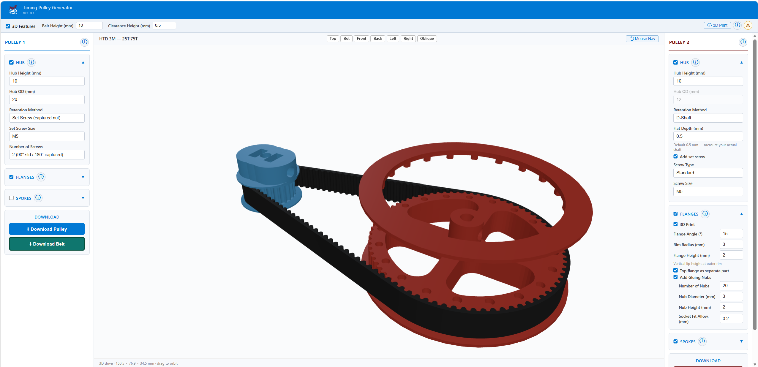 3D pulley model view
